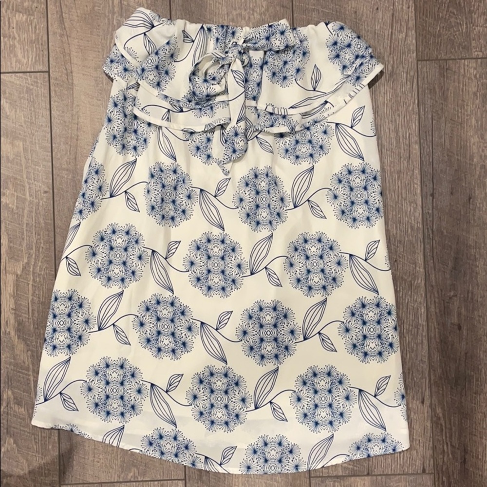 Blue and White Strapless Mini Dress